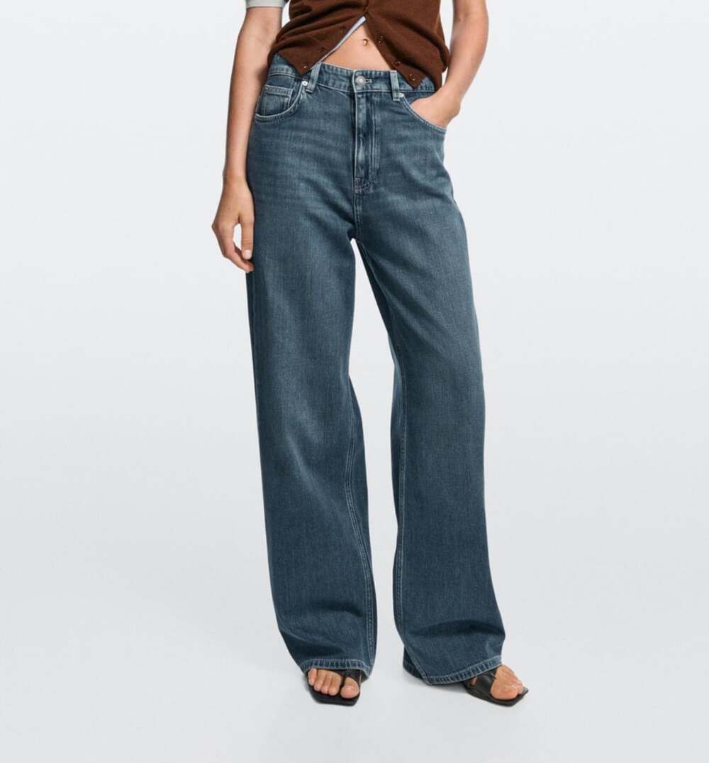 New Zara Wide Leg Relaxed High Rise Denim Jeans Blue Size 6